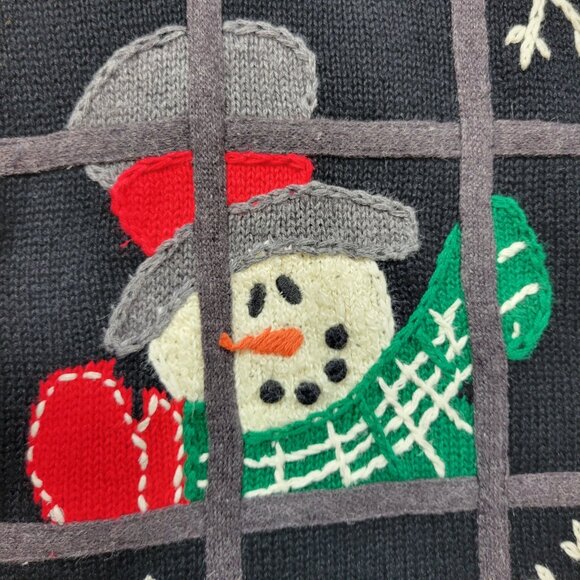 Vintage Mandal Bay Cardgan Womens XL Black Knit Santa Snowman Holiday Sweater - Picture 7 of 16
